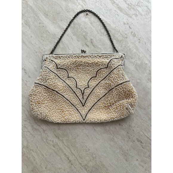 Vintage Beaded Evening Clutch Purse Chain Handle & Metal Frame Old Hollywood - Picture 2 of 5